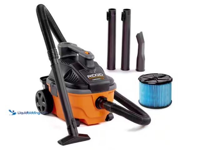 Lot 49-3431810 - RIDGID 4 Gal. 5.0 Peak HP Portable Shop Vacuum Wet Dry Vac with Fine Dust Filter, Locking Hose and A...