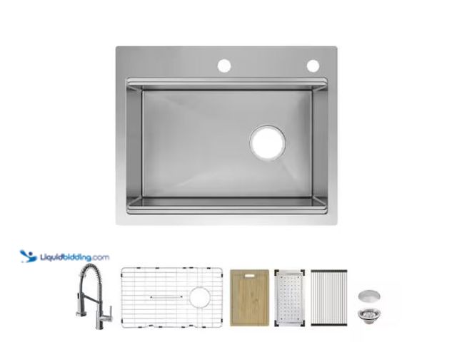 Lot 49-1588643 - Glacier Bay Dolan court Tight Radius 27 in. Drop-In Single Bowl 18G Stainless Steel Workstation Kitc...