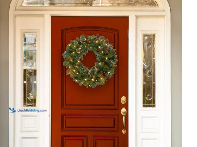 Lot 49-1547277 - National Tree Company 24" Prelit Crestwood Spruce Christmas Wreath Clear Lights - National Tree Comp...