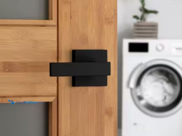 Lot 49-3433331 - Lot of (4) Kwikset Singapore Square Matte Black Hall/Closet Door Handle with Microband, Model # 720S...