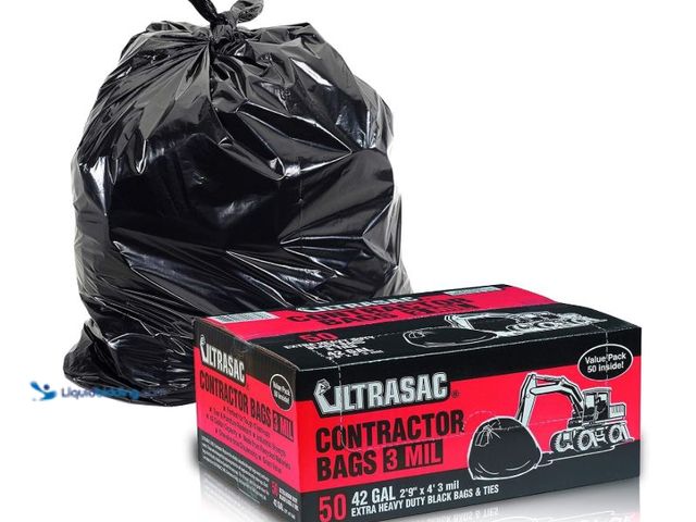 Lot 49-5551518 - Ultrasac Heavy Duty Contractor Bags (VALUE 50 PACK/w TIES), 42 Gallon, 32.75" X 47" - 3 MIL Thick La...