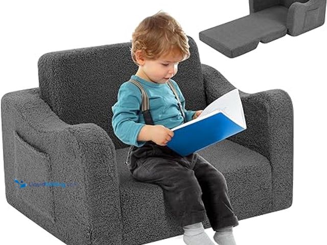 Lot 49-5479114 - Kidirect Toddler Couch 2-in-1, Kids Sofa Bed Fold Out Convertible Lounger, Chair for Toddlers 1-3 wi...