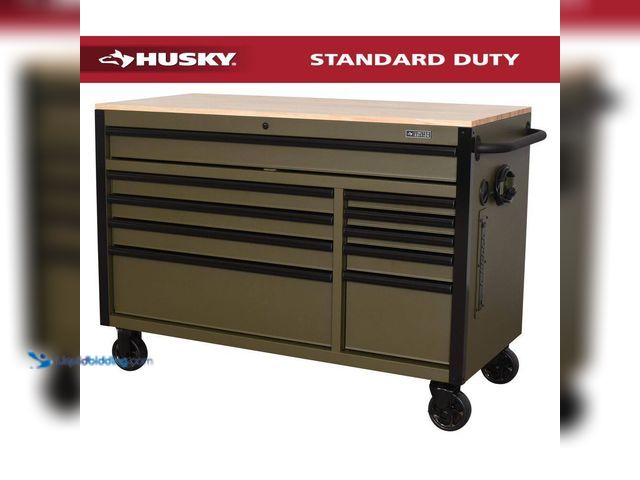 Lot 49-5435970 - Husky
Limited Edition 52 in. x 24.5 in. D 10-Drawer Army Green Mobile Workbench with Solid Wood Top...
