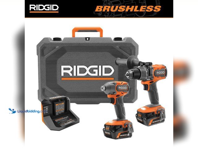 Lot 49-5413148 - RIDGID
18V Brushless 2-Tool Combo Kit with 6.0 Ah and 4.0 Ah MAX Output Batteries, Charger, and Har...