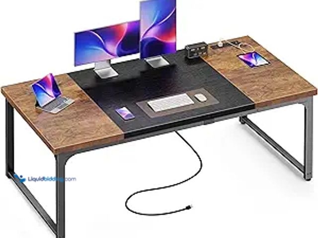 Lot 49-3600327 - Huuger 63 x 31.5 inch Desk with Power Outlets & USB-C, 1.2 Inch Thicker Desktop, Robust Metal Tubes,...