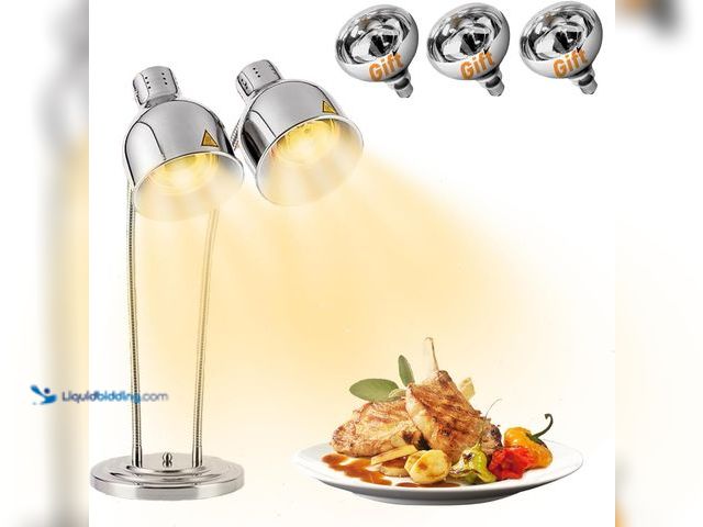 Lot 49-5413737 - Food Heat Lamp Commercial Food Warmer Lamp Adjustable 2-Head Food Warming Light, Food Heating Lamp W...