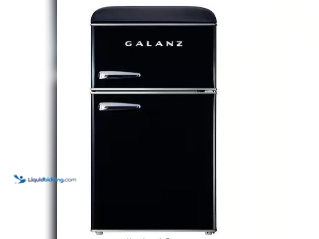 Lot 49-3612604 - Galanz 20 in. 3.1 cu. ft. Retro Top Freezer Refrigerator, Vinyl Black, ENERGY STAR, Model # GLR31TBK...