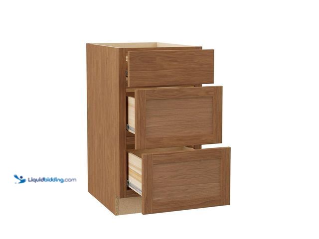 Lot 49-1637983 - Hampton Bay Sinclair 18 in. W x 24 in. D x 34.5 in. H Solid Wood Drawer Base Kitchen Cabinet in Oak,...