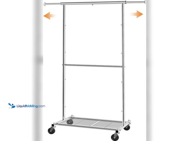 Lot 49-5416038 - Simple Trending Standard Clothing Garment Rack, Rolling Clothes Organizer with Wheels and Bottom She...