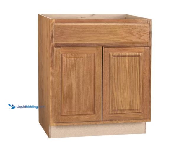 Lot 49-1563493 - Hampton Bay Hampton 30 in. W x 24 in. D x 34.5 in. H Assembled Base Cabinet in Medium Oak, Model # K...
