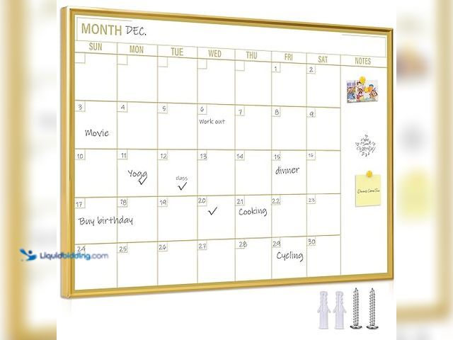Lot 49-3472690 - Gold Dry Erase Calendar Whiteboard for wall-18 x24’’,Portable Aluminum Frame, Magnetic Calendar Whit...