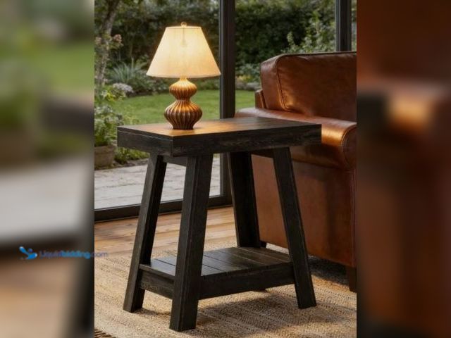 Lot 49-3614447 - Tribesigns 2-Tier Industrial Brown End Table with Storage, Model # HOGA-SL0060, Unused, Has attachme...