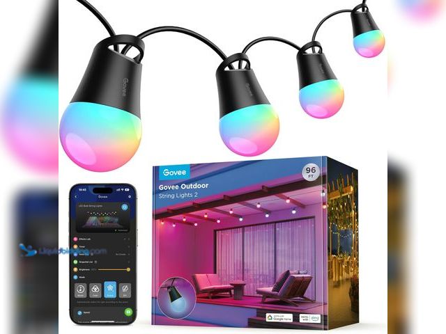 Lot 49-3472681 - Govee Smart Outdoor String Lights 2, 96ft RGBIC Outdoor Lights with Dimmable Warm White LED Bulbs, 4...