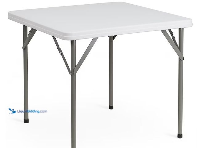 Lot 49-1637986 - Flash Furniture 34" Square Indoor Folding Plastic Banquet Table, Fits 4-People, White, Unused. Model...