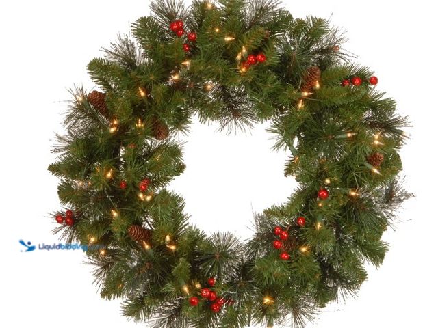 Lot 49-1547252 - National Tree Company 24" Prelit Crestwood Spruce Christmas Wreath Clear Lights - National Tree Comp...
