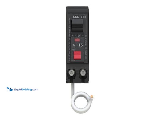 Lot 49-5559625 - ABB 15 Amp Single Pole Ground Fault Breaker with Self-Test (THQL1115GFTA). Model # THQL1115GFTA. Unu...