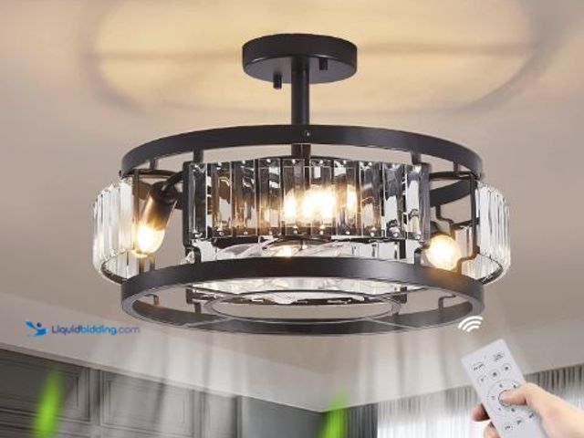 Lot 49-5436702 - Ceiling Fans with Lights, Industrial Flush Mount Crystal Ceiling Fans, Low Profile Bedroom Ceiling F...