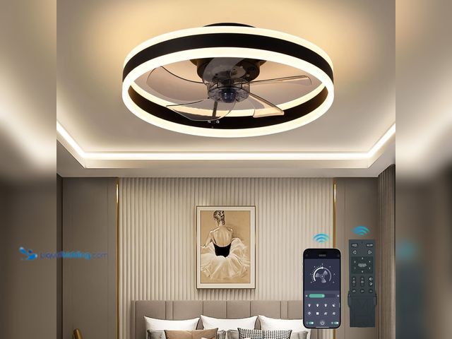 Lot 49-5488245 - Ceiling Fans with Lights and Remote - Dimmable LED (3000-6000K), 20in Modern Flush Mount Bladeless F...