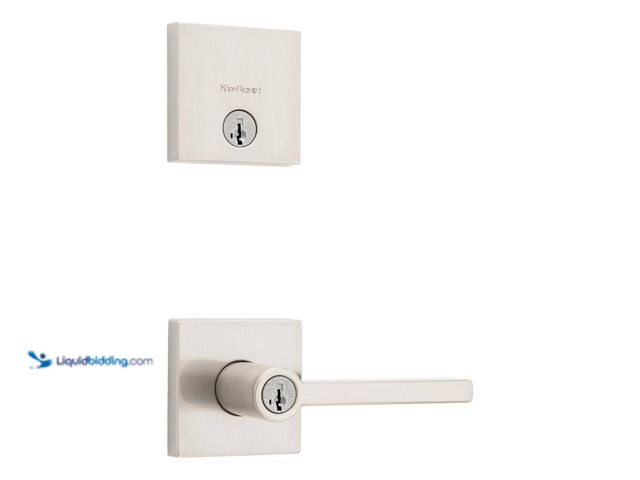 Lot 49-5408029 - Kwikset Halifax Satin Nickel Entry Door Handle with Single Cylinder Deadbolt Combo Pack featuring Sm...