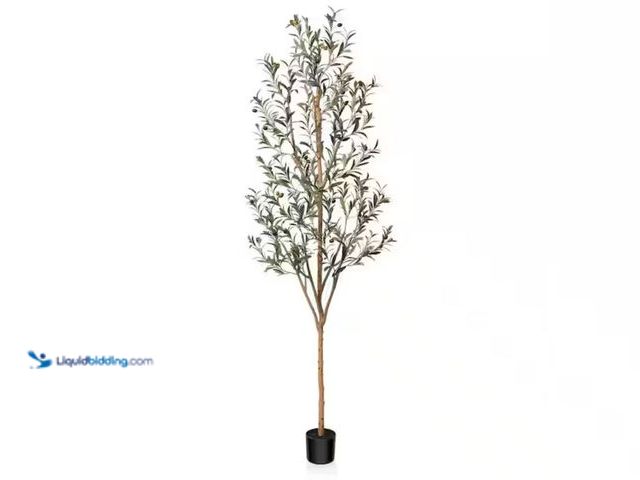Lot 49-2000997 - 7 ft. Artificial Olive Tree in Weighted Black Pot, Model # 0049-DKLB-JS, Unused.   Ref#SB0601