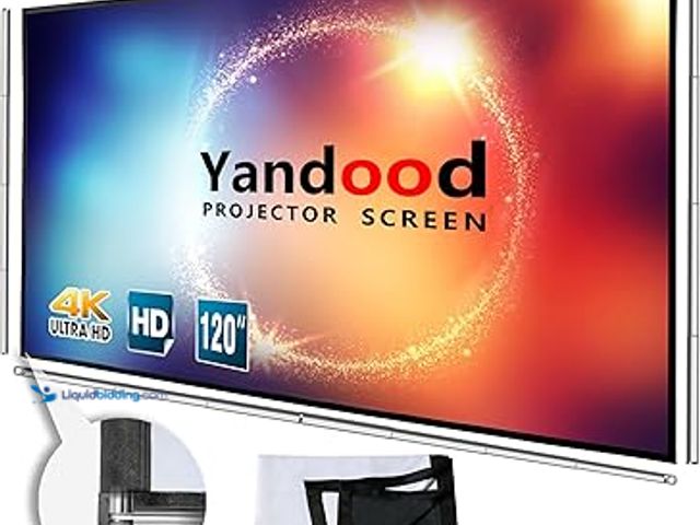 Lot 49-3527611 - Portable Projector Screen 120 inch with Combined Pole Frame Black Backing Silver Foldable Projection...