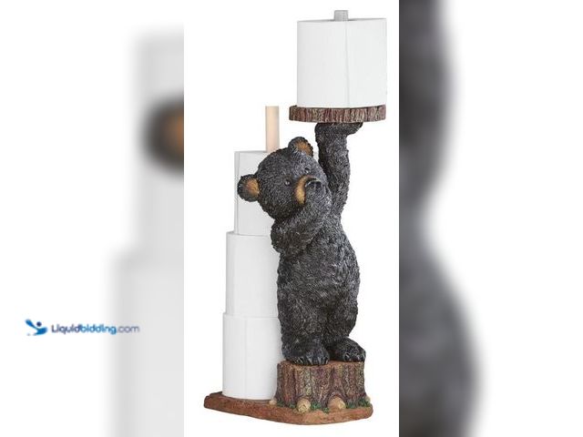 Lot 49-5436620 - Aurrra Northwoods Bear Cub Toilet Paper Holder, 22" H. Model #B00U0GYUG4. Slightly used.