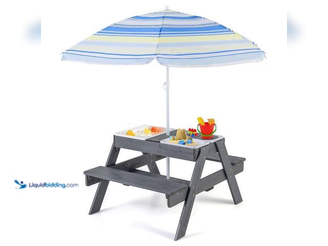Lot 49-5547955 - Gymax
4-in-1 Kids Picnic Table Set with 3 Removable Bins and Lids Foldable Umbrella. Model # GYM144...