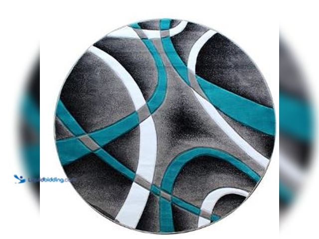Lot 49-3464303 - Masada Rugs Sophia Collection Hand Carved Round Area Rug Modern Contemporary Turquoise Grey Black 62...
