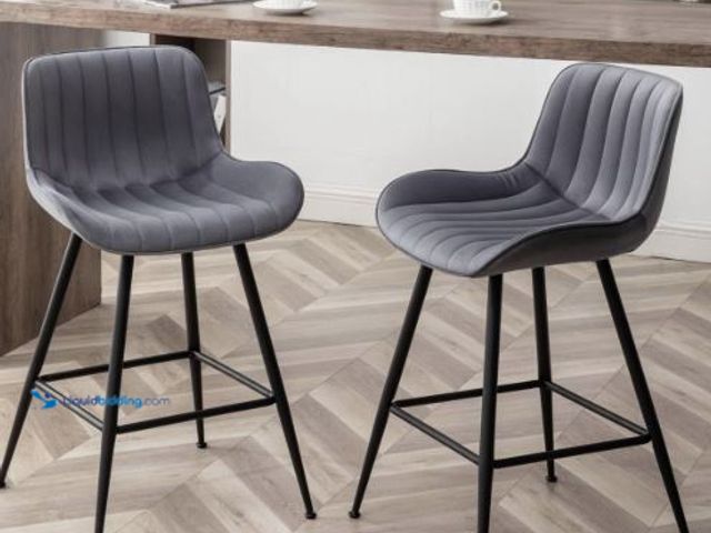 Lot 49-5436494 - Counter Height Bar Stools, Modern Velvet Barstools Set of 2 with Black Legs and Fabric Seat and Back...