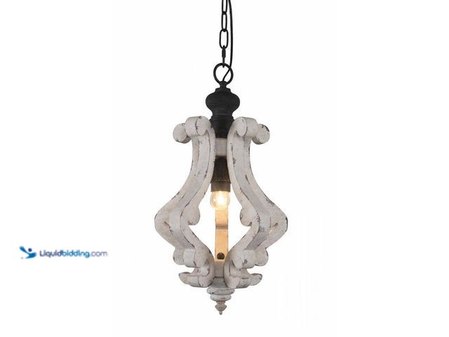 Lot 49-5416170 - Oaks Aura Mariano Cottage Farmhouse Rustic 1-Light Distressed White Wooden Chandelier Kitchen Island...
