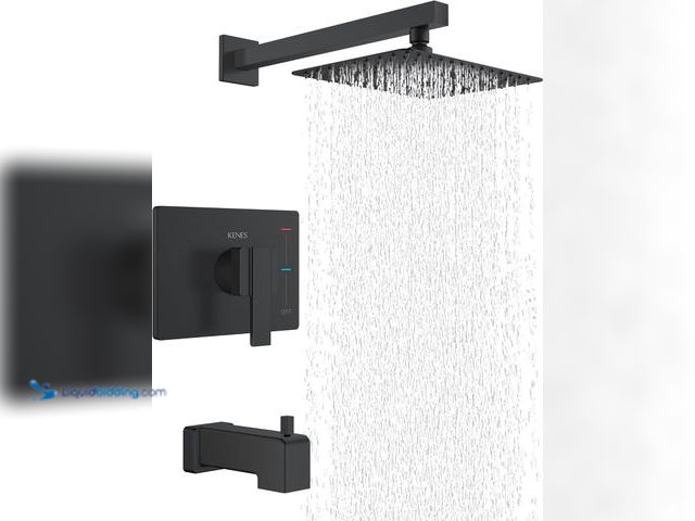 Lot 49-5437717 - KENES Modern Matte Black Shower Faucet Set, Tub and Shower Trim Kit With Single-Spray Head, Square F...