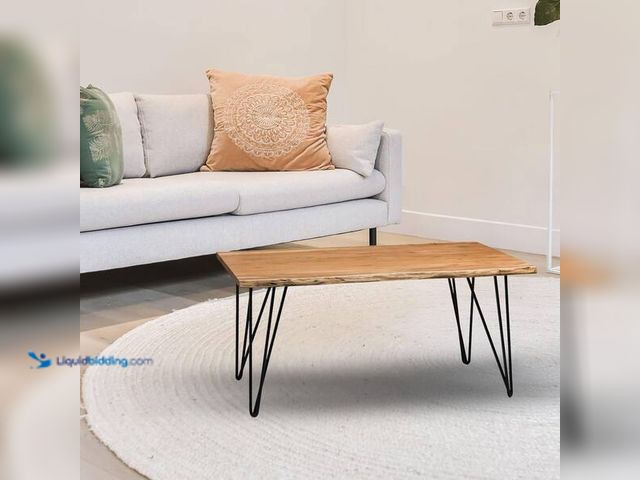 Lot 49-5476256 - Hairpin 42 in. Natural Rectangle Wood Top Coffee Table with Live Edge. Item is Unused