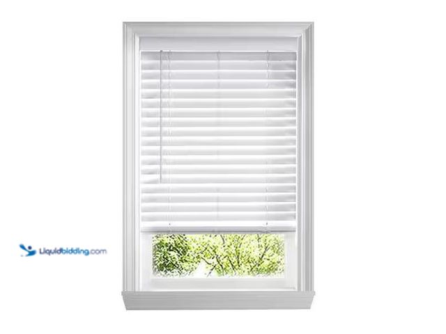 Lot 49-1568498 - Home Decorators Collection White Cordless Faux Wood Blinds for Windows with 2 in. Slats - 35.5 in. W...