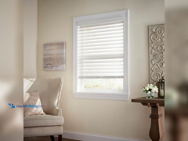 Lot 49-5453665 - Home Decorators Collection White Cordless Room Darkening Premium Faux Wood Blind w/2.5in. Slats - 72...