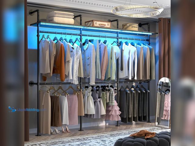Lot 49-5554361 - Aheaplus Industrial Pipe Clothing Rack, Reversible 118.3'' Clothes Rack for Hanging Clothes, Heavy D...