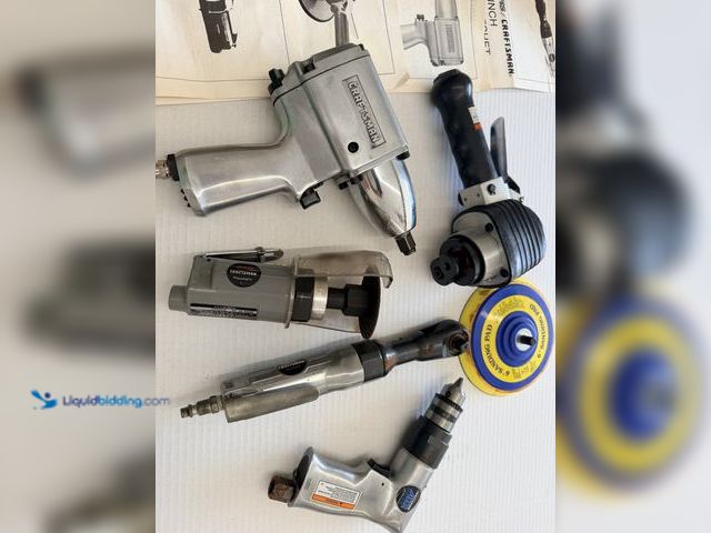 Lot 49-1807067 - Craftsman Air tools 5 pieces
1/2 impact wrench
3/8 impact ratchet
Air drill
Hi speed cutter
6 inch s...