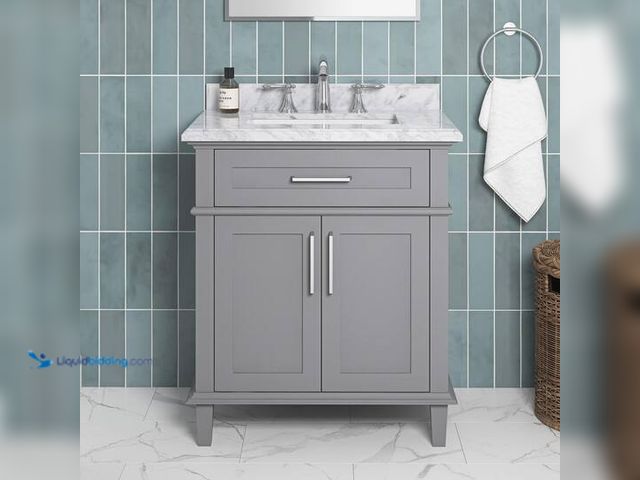 Lot 49-5542709 - Home Decorators Collection Sonoma 30 in. Single Sink Freestanding Pebble Gray Bath Vanity with Carra...