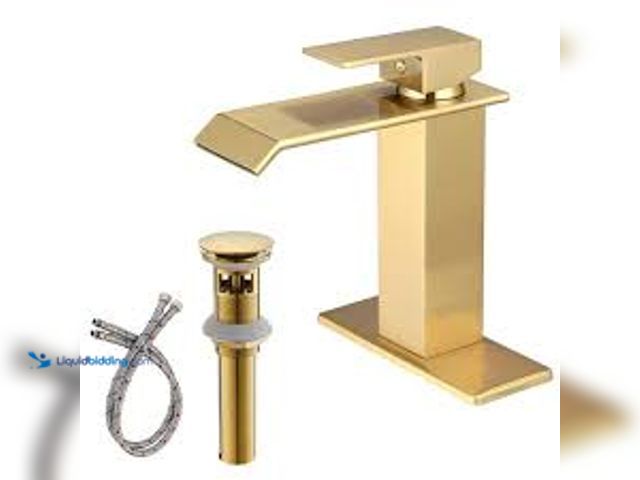 Lot 49-5459378 - BWE Waterfall Single Hole Single-Handle Low-Arc Bathroom Faucet With Pop-up Drain Assembly in Brushe...