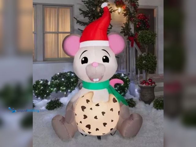 Lot 49-1542850 - Home Accent 6.5' ANIMATED MOUSE EATING A COOKIE Airblown Lighted Yard Inflatable, Model# 1010987349,...