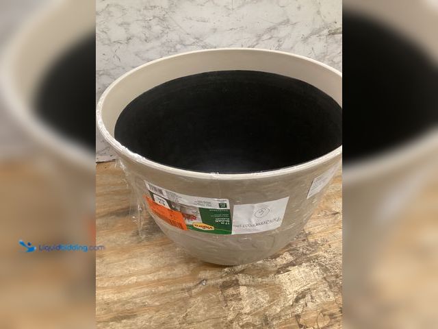 Lot 49-5461315 - Vigoro 17 in Dia x 13.5 in Sloan Cream Resin Planter Decorative Pots with Drainage Hole. Model # PHK...