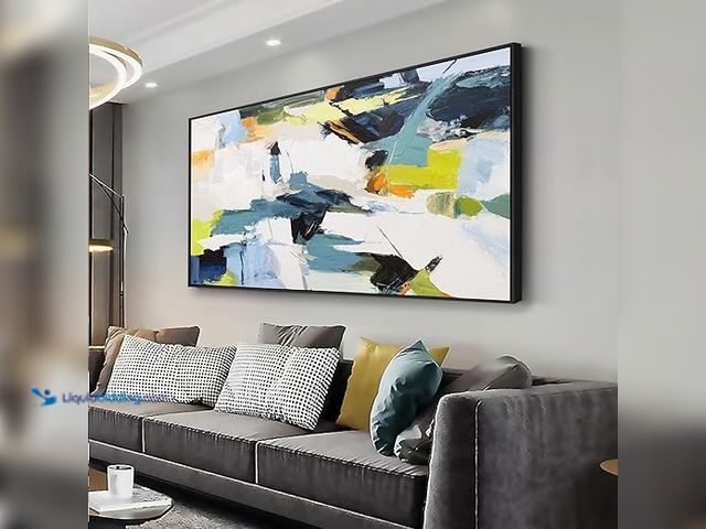 Lot 49-5407520 - Abstract Wall Art Teal Graffiti Canvas Wall Art Framed Artwork Living Room Decorations Abstract Wate...
