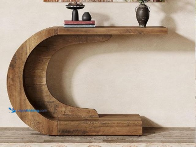 Lot 49-3618585 - Tribesigns 43.3" Mid-Century Modern Console Table for Entryway, Wood C-Shaped Hallway Entry Accent T...