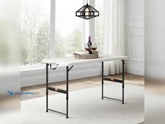 Lot 49-5489031 - HDX 4 ft. Rectangle Almond Resin Top Single Hand Height Adjustable Folding Utility Table Seats 4. Mo...