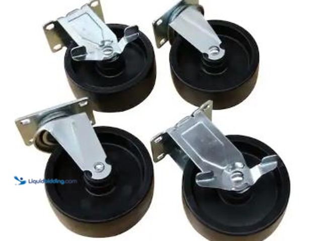 Lot 49-5436779 - Husky 5 in. Caster Kit for Ready-to-Assemble Steel Garage Base Cabinets. Model # G0502AC-US. Unused.