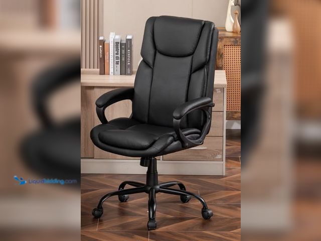 Lot 49-2026320 - Mainstays Executive Ergonomic High Back Home Office Desk Chair, Black. Model #13587870571. MSRP: $99...