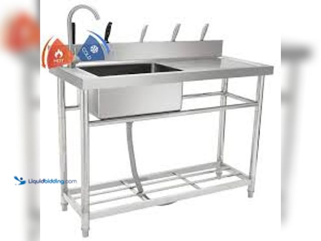 Lot 49-5407083 - SKYSHALO Stainless Steel Utility Sink, 1 Compartment Free Standing Small Sink w/Workbench Faucet and...