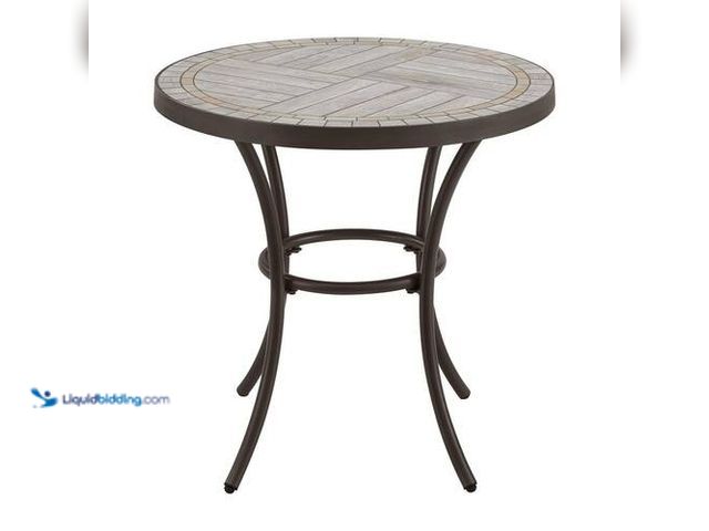 Lot 49-2024408 - StyleWell 27 in. Brown Round Metal Outdoor Side Table with Grouted Porcelain Top. Model # 705.0471.0...