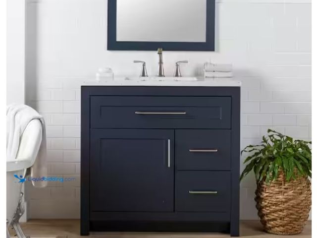 Lot 49-1575837 - Home Decorators Collection Clady 37 in. Single Sink Deep Blue Bath Vanity with Silver Ash Cultured M...