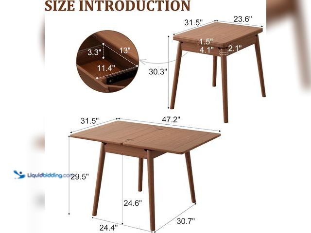 Lot 49-5542665 - Solid Wood Small Dining Table for 2-6, 23.6"L-47.2"L Expandable Kitchen Table, Designed for Small Sp...