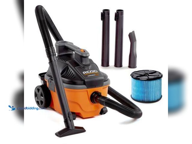 Lot 49-3565233 - RIDGID 4 Gal. 5.0 Peak HP Portable Shop Vacuum WD4070 Wet Dry Vac with Fine Dust Filter, 14 ft. Lock...